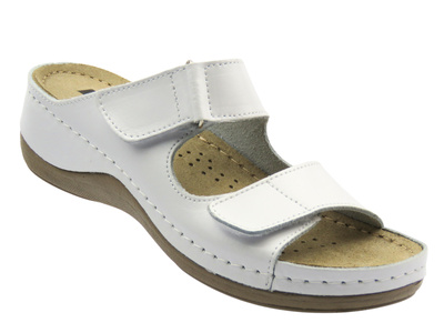 Skórzane Klapki Damskie białe Leon 905