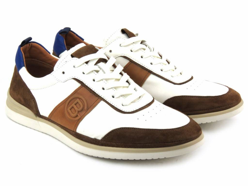Buty męskie sportowe skórzane - JOHN DOUBARE QA537WIA-A955, biało-brązowe