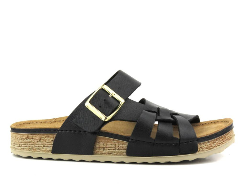 Wygodne klapki damskie z klamrą - Inblu AT-28, czarne