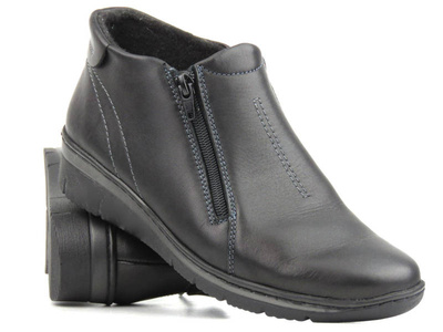 Botki damskie zapinane na dwa suwaki - HELIOS Komfort 545-2, czarne