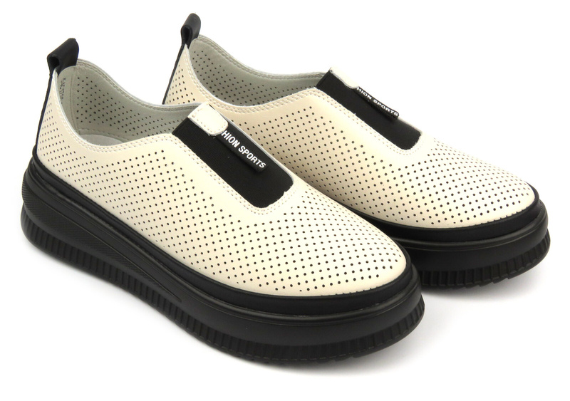 Skórzane półbuty damskie - Artiker 54C1705, beżowe