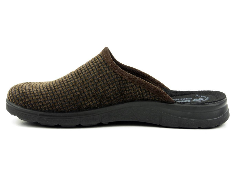 Kapcie męskie w kratkę - Inblu BG-41, ciemnobrązowe