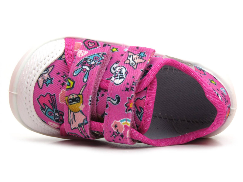 Kapcie, buty dziecięce na rzepy - Befado 907P148, różowe z motywem superbohaterów
