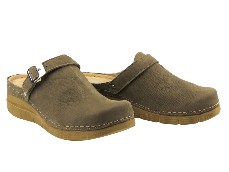 Wygodne klapki, chodaki damskie na grubej podeszwie - Nika Komfort 1395, brązowe