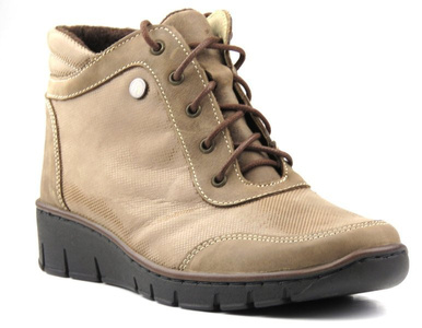 Skórzane botki damskie w sportowym stylu - Helios Komfort 531, beżowe