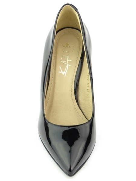 Eleganckie szpilki z noskiem w szpic - Kati 1259, czarne - lakierowane