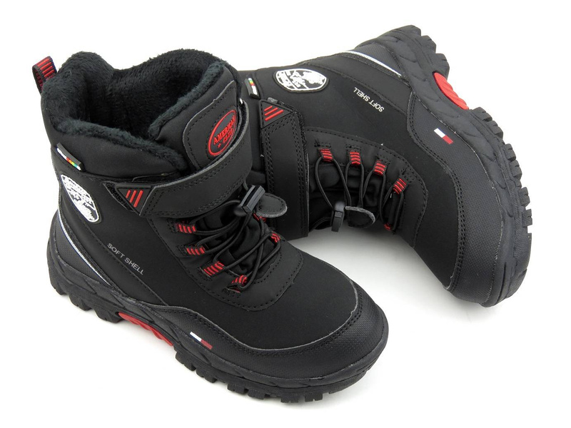 Śniegowce dziecięce AMERICAN CLUB Soft Shell HL 24/21(22), czarno-czerwone