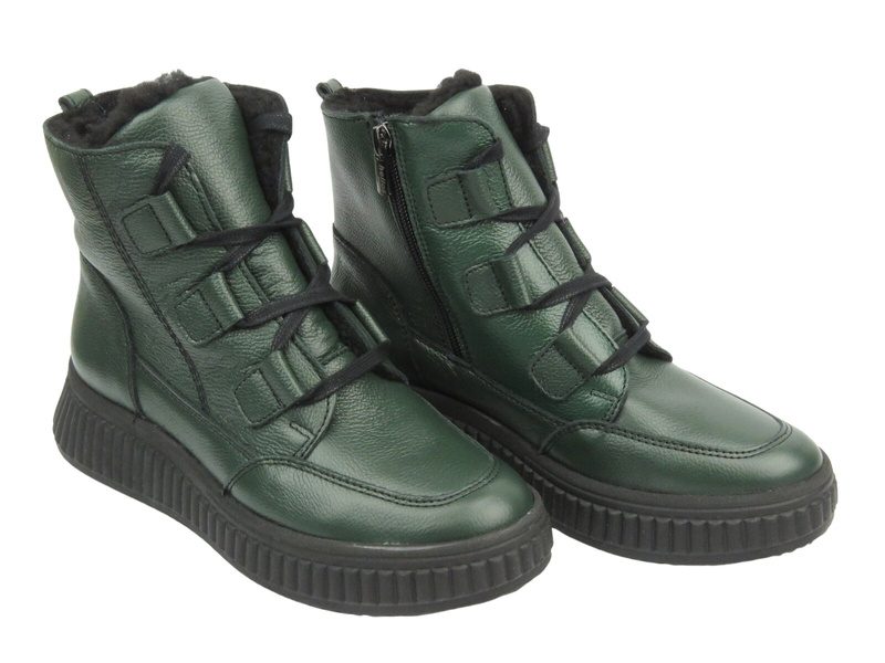 Botki damskie polskiej marki - Helios Komfort 559, zielone - na zamek