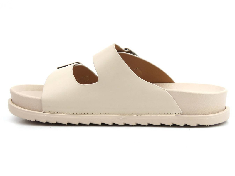 Wygodne klapki damskie ze skóry ekologicznej - S. BARSKI HY87-17A, beżowe