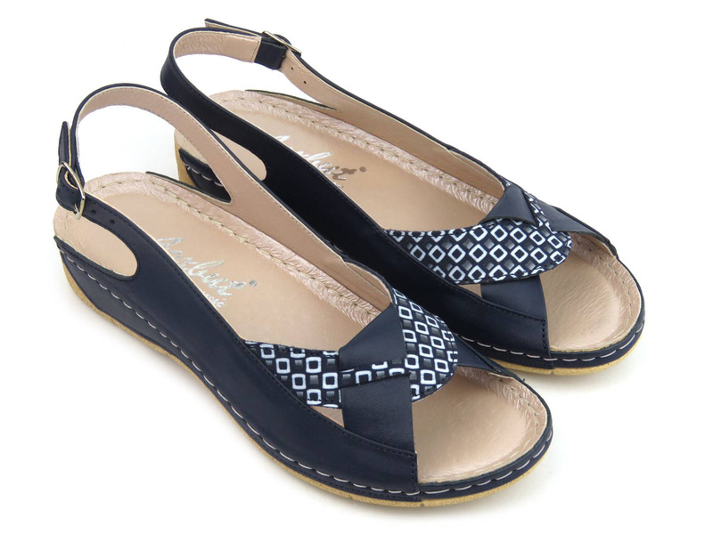 Sandały damskie z miękką wkładką - Agxbut 590, granatowe