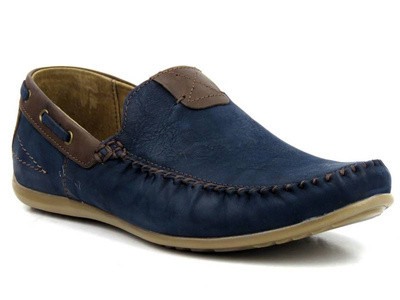 Skórzane mokasyny męskie Riko 781, granatowe