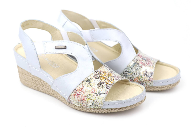 Sandały damskie na koturnie - Helios Komfort 108, srebrne