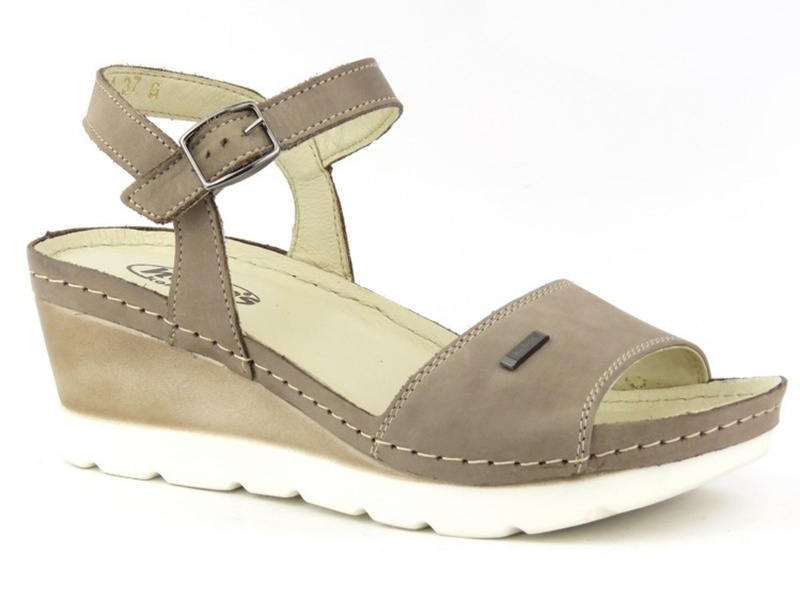 Wygodne sandały damskie na koturnie - Helios Komfort 220, beżowe