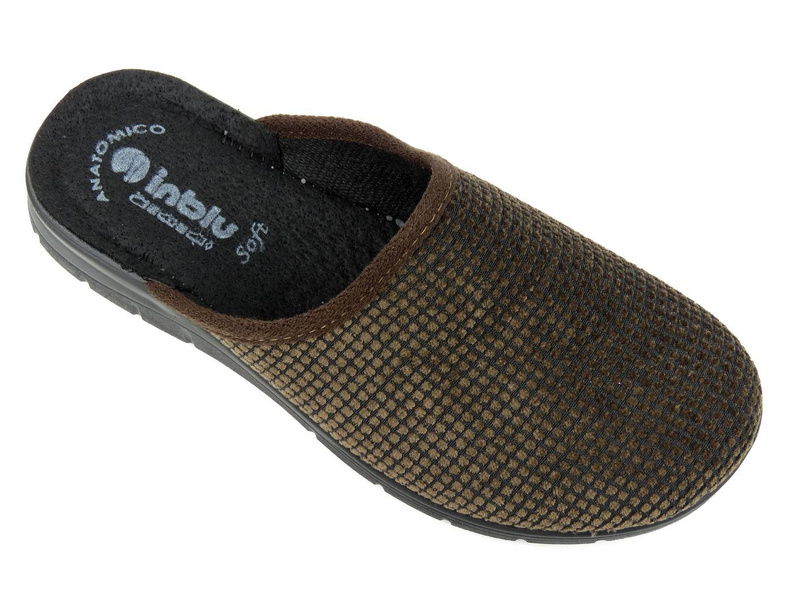 Kapcie męskie w kratkę - Inblu BG-41, ciemnobrązowe