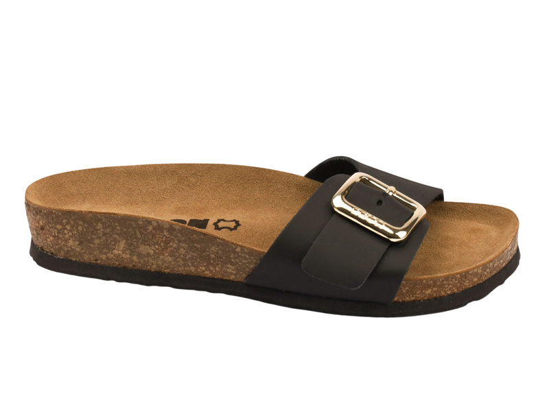 Klapki damskie z klamrą czarne Leon 4019