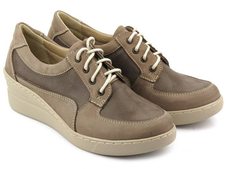 Sneakersy damskie na koturnie - HELIOS Komfort 373, ciemny beż