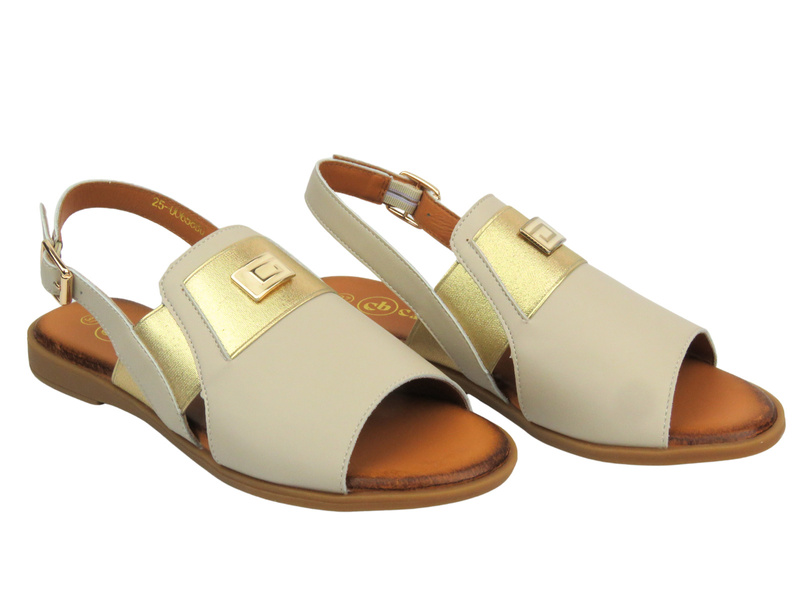 Skórzane sandałki damskie - Cambell 25-00658, beżowe