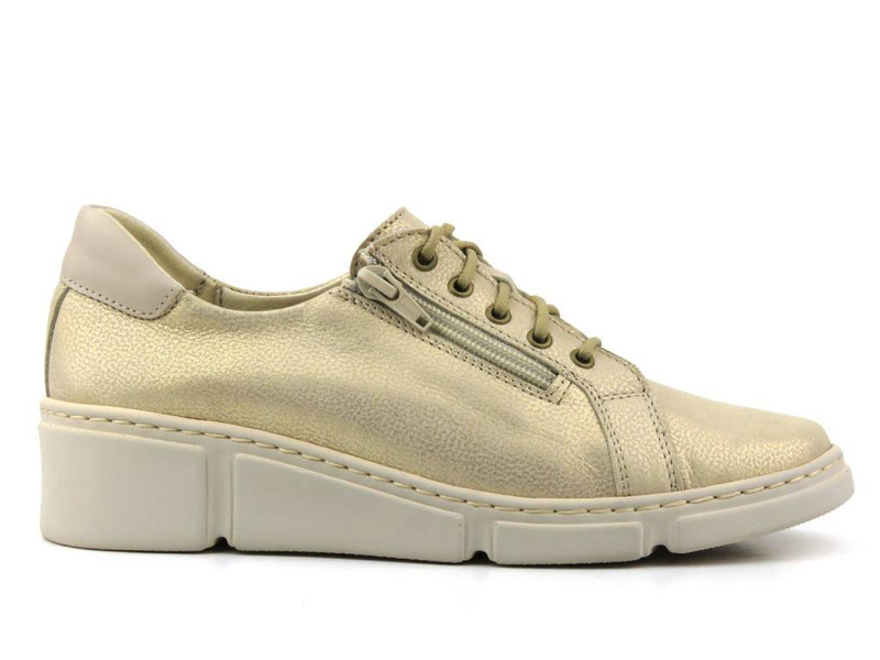 Skórzane sneakersy damskie z połyskiem - Wasak  0681, złote