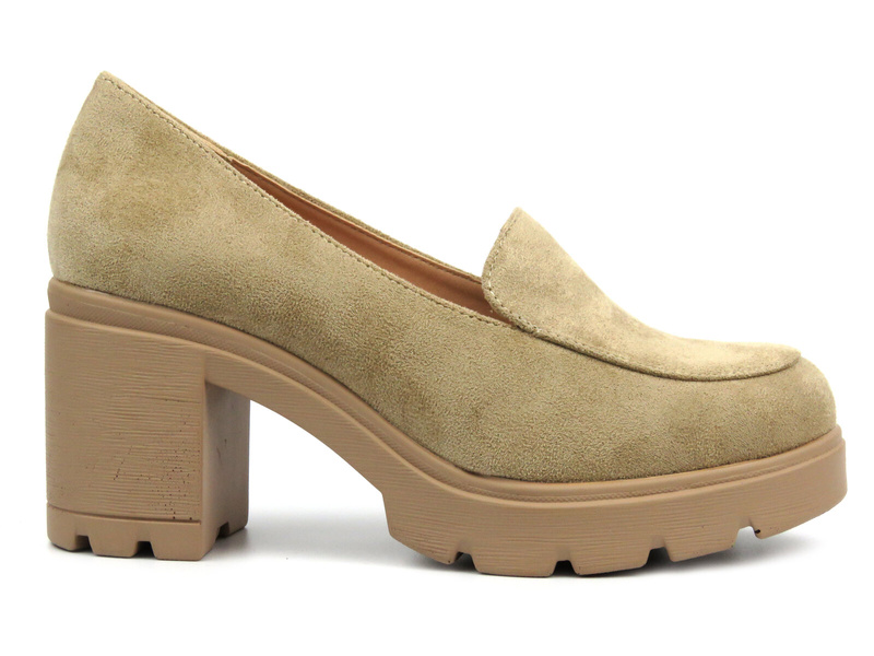 Eleganckie buty damskie na klocku - Potocki 24-12040, beżowe