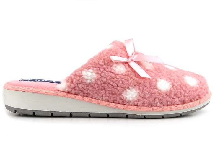 Miękkie kapcie, bambosze damskie w groszki - INBLU URSULA, różowe