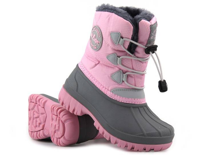 Śniegowce dziecięce ze ściągaczem - LEE COOPER LCJ-21-44-0518K, różowe z szarością