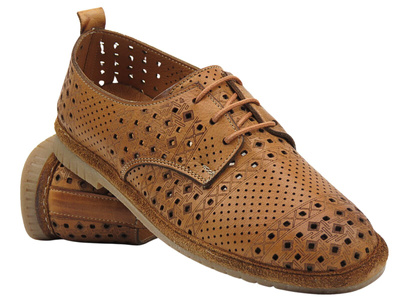 Ażurowe półbuty damskie wiosenne - MANITU 840136-21, brązowe