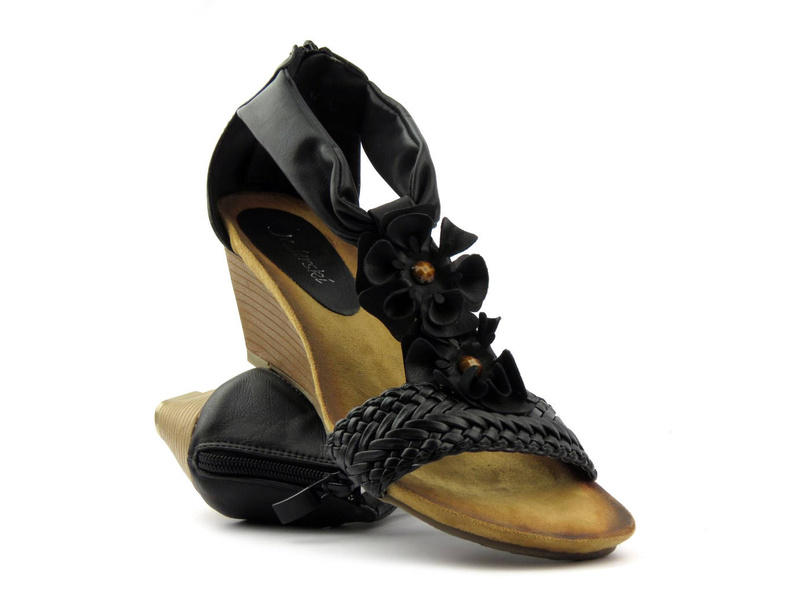 Sandały damskie na koturnie - Jezierski A643-2, czarne