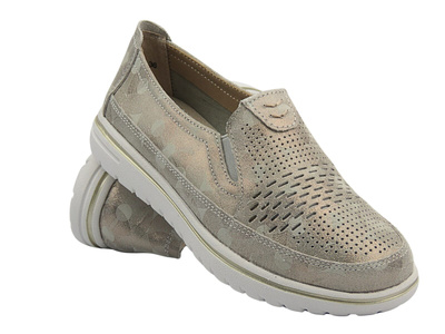 Mokasyny damskie skórzane złote Evento 20PB18-1653