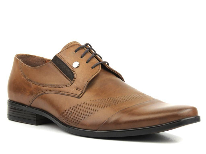 Skórzane półbuty męskie wizytowe - CONHPOL 2644, brązowy