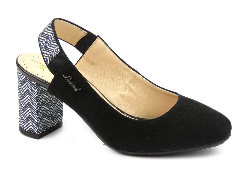 Eleganckie sandały damskie na wzorzystym słupku - Lizard 04352, czarne