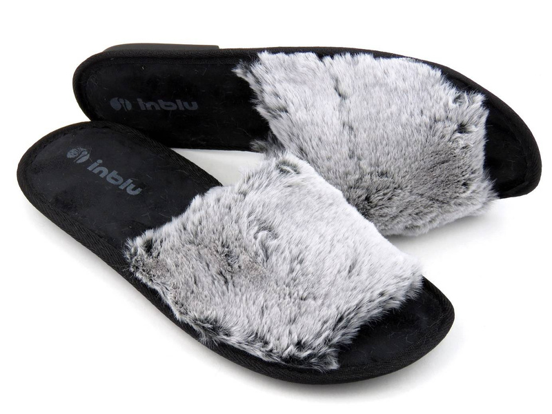 Futerkowe kapcie damskie INBLU 68-3B, szare