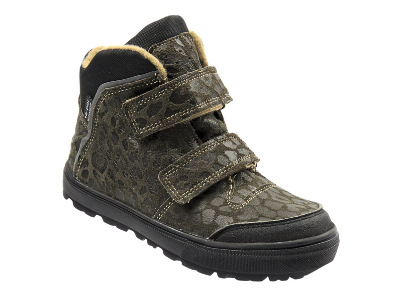 Botki dziecięce skórzane Jamet 399, zielone w panterkę