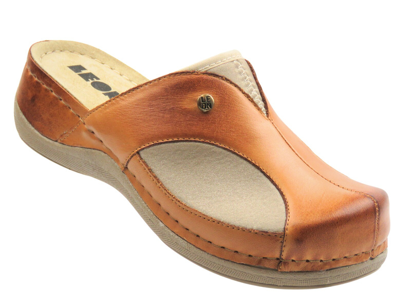 Skórzane klapki damskie brąz Leon 912 brąz