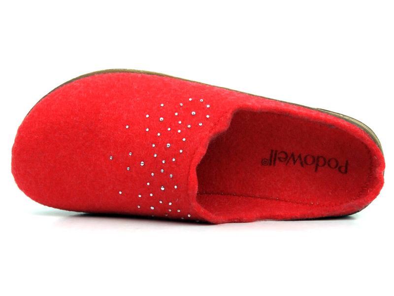 Kapcie damskie z ekologicznego filcu - INBLU ILENA 40337, czerwone z kryształkami