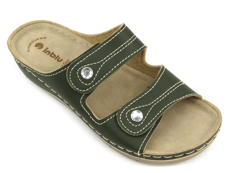 Wygodne klapki damskie INBLU MALVA, ciemnozielone