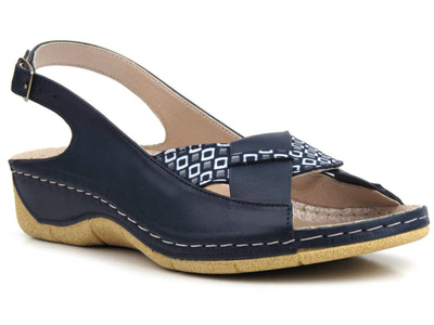 Sandały damskie z miękką wkładką -  Agxbut 590, granatowe