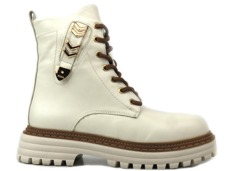 Botki trapery damskie skórzane - VENEZIA 0765572, beżowe