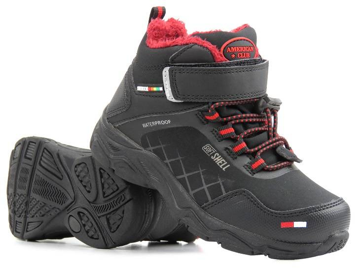 Śniegowce, trapery dziecięce - AMERICAN CLUB HL 28/22, czarne z czerwienią