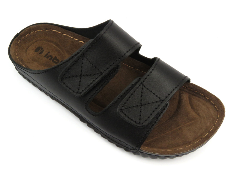 Skórzane klapki męskie na rzepy czarne INBLU FM-1U