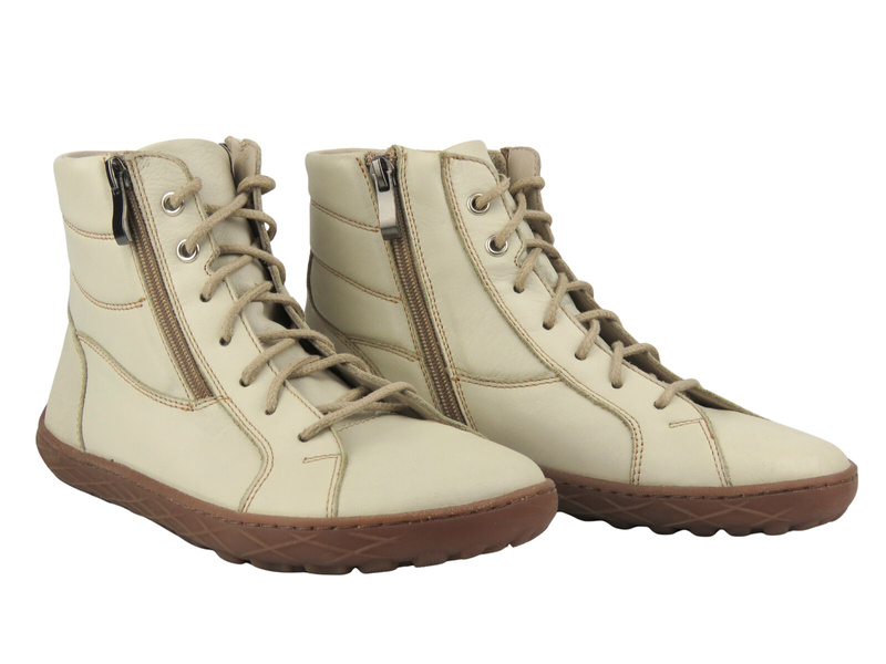 Barefoot skórzane minimalistyczne botki damskie Nika Komfort 1464, beżowe