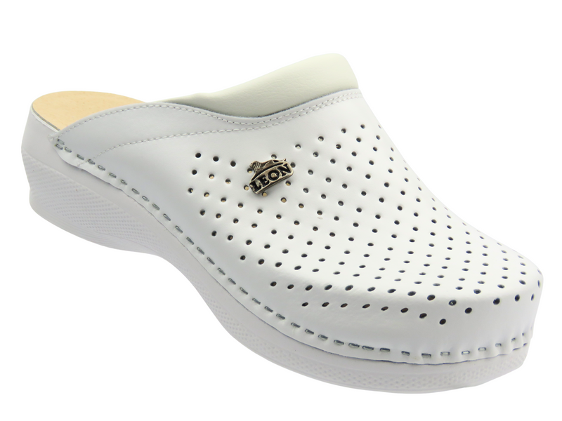 Skórzane Klapki Damskie białe Leon PU100