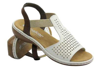 Sandały damskie płaskie - Rieker 65917-80 białe wygodne przewiewne lekkie