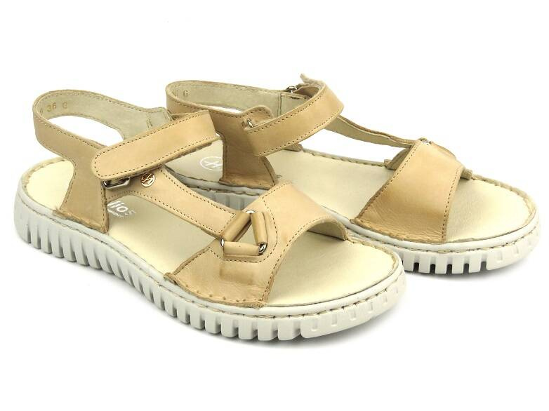 Skórzane sandały damskie polskiej marki - HELIOS Komfort 249S, jasnobeżowe