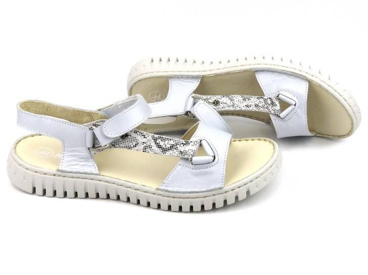 Skórzane sandały damskie polskiej marki HELIOS Komfort 249S, srebrne