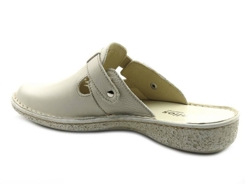 Klapki damskie z regulowanym paskiem - Helios Komfort 264, kremowe