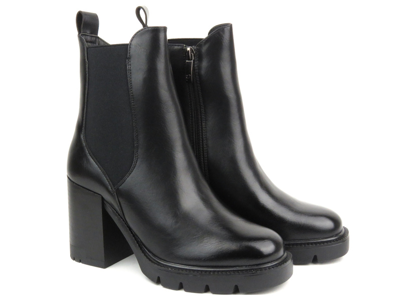 Botki damskie na klocku- Potocki 23-12175, czarne