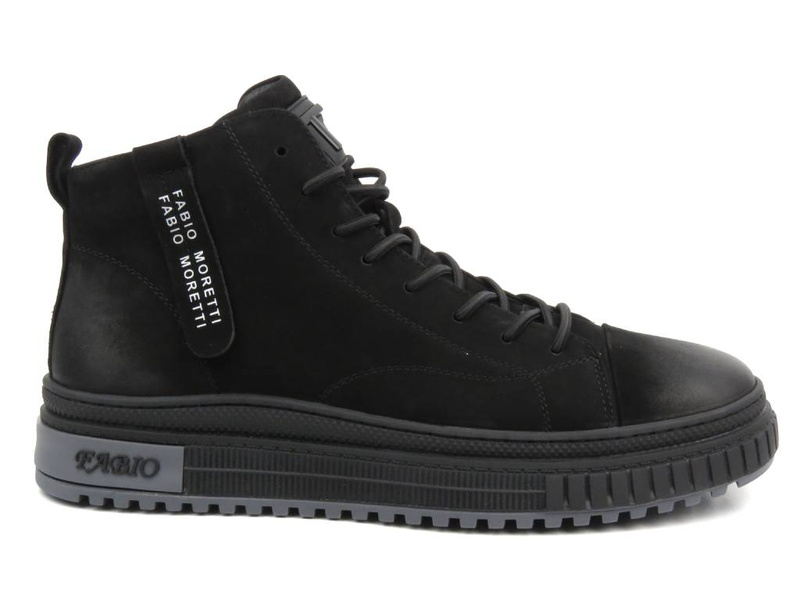Skórzane sneakersy, trzewiki męskie za kostkę - Fabio Moretti N2735-1-1, czarne