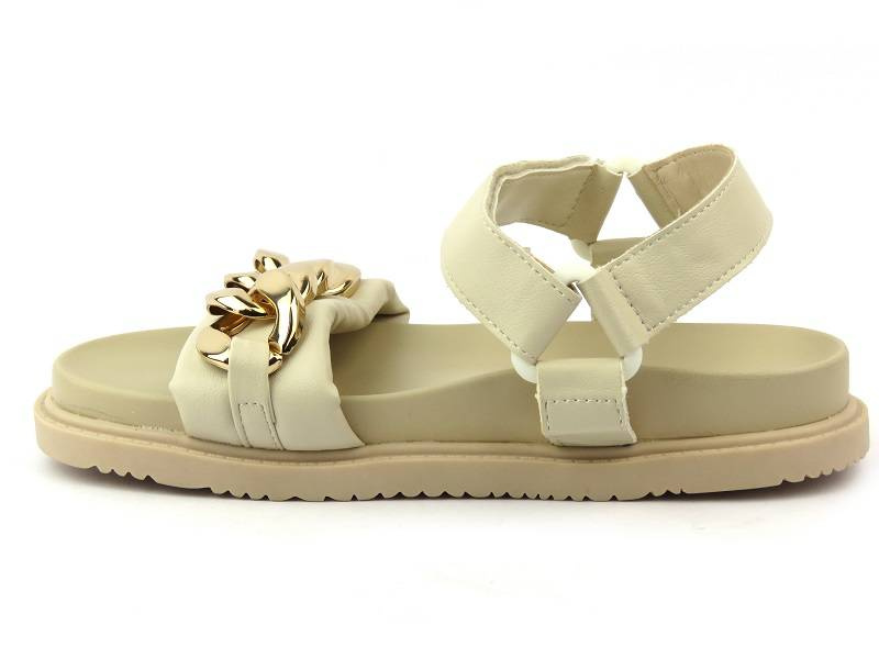 Sandały damskie ze złotym łańcuchem - Evento 22SD35-4522, beżowe