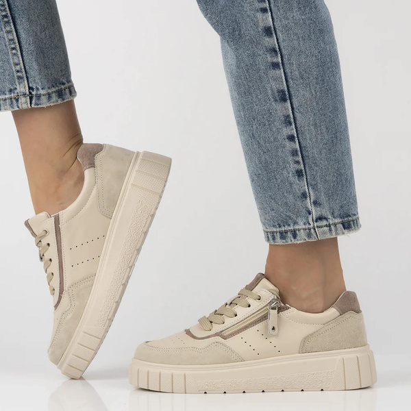 Sneakersy damskie na platformie - Filippo DP6862/25, beżowe