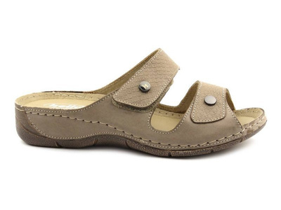 Miękkie, wygodne klapki damskie ze skóry - HELIOS Komfort 232, beżowe